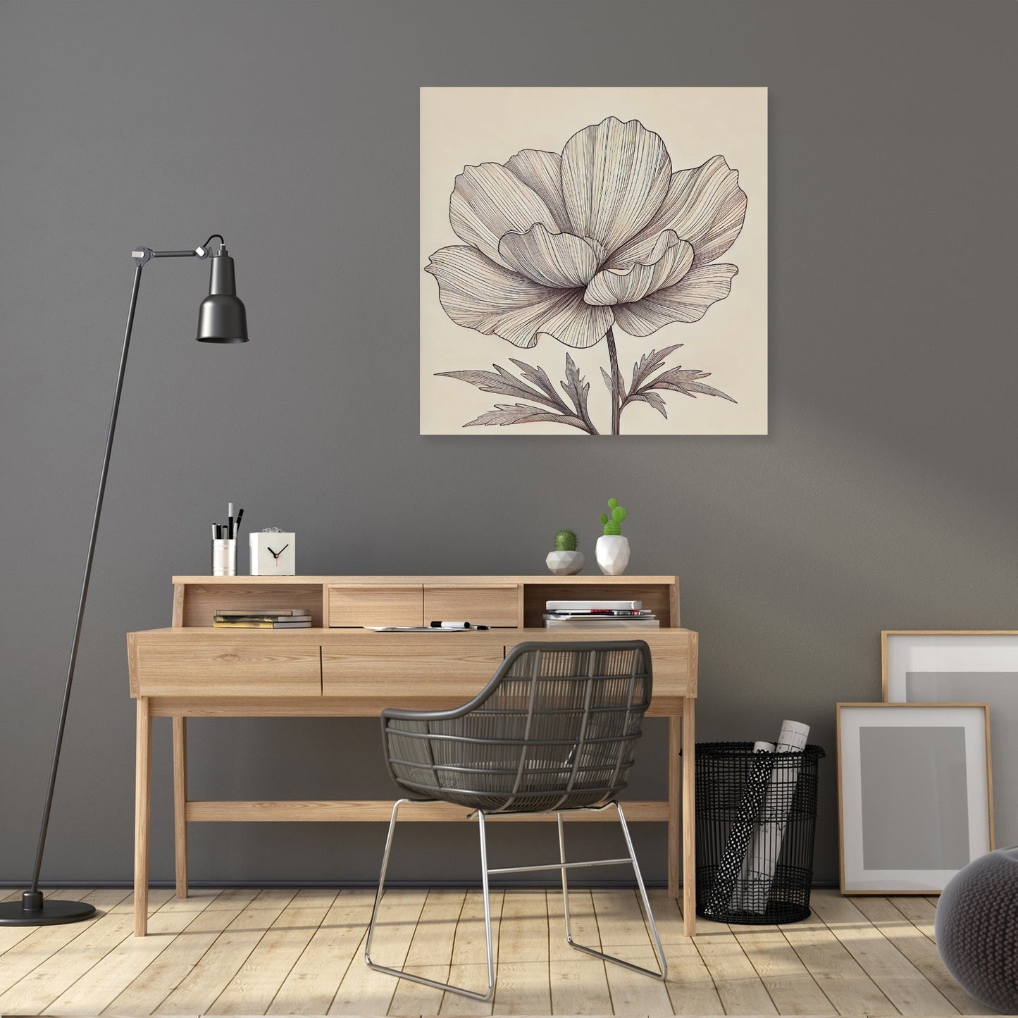 Radiant Bloom Line Art Canvas