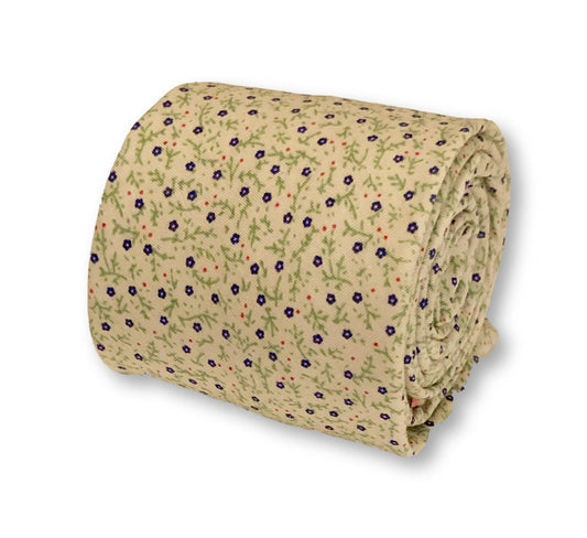 cream with blue ditsy flower print design cotton tie