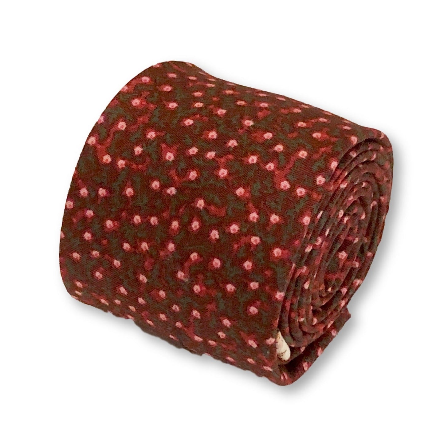 dark red maroon with pink ditsy flower print design cotton tie