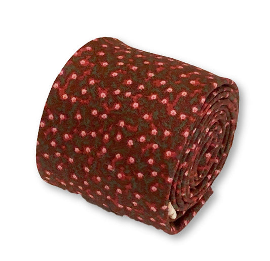 dark red maroon with pink ditsy flower print design cotton tie