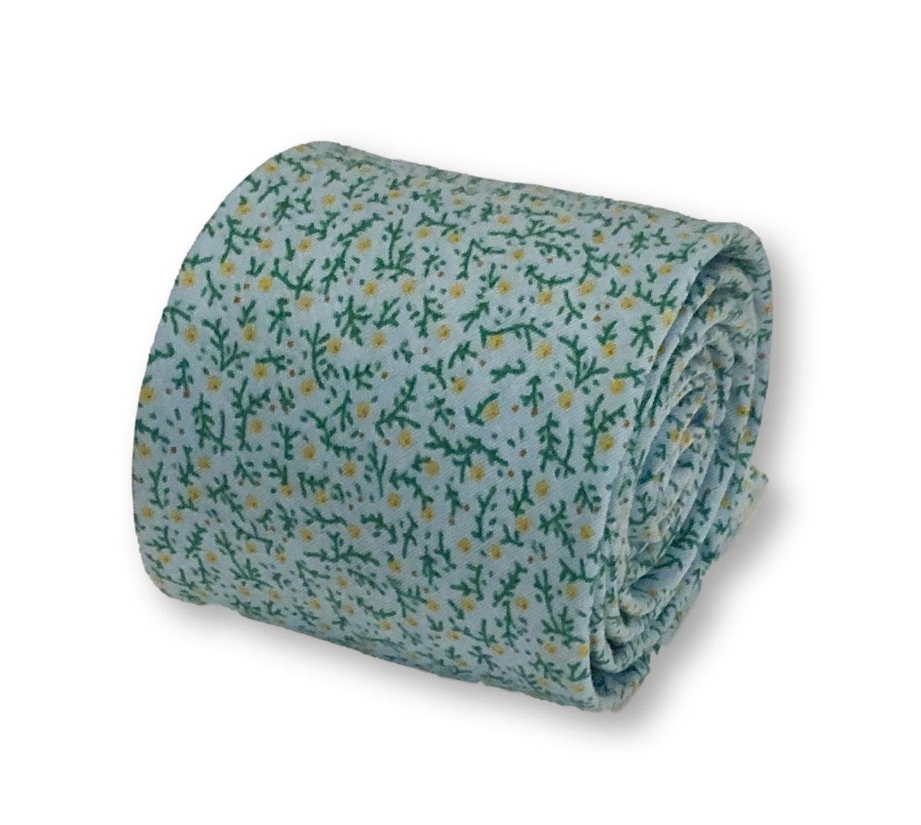 light pastel baby blue with yellow ditsy flower print design cotton tie