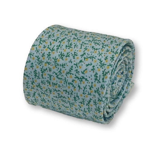 light pastel baby blue with yellow ditsy flower print design cotton tie