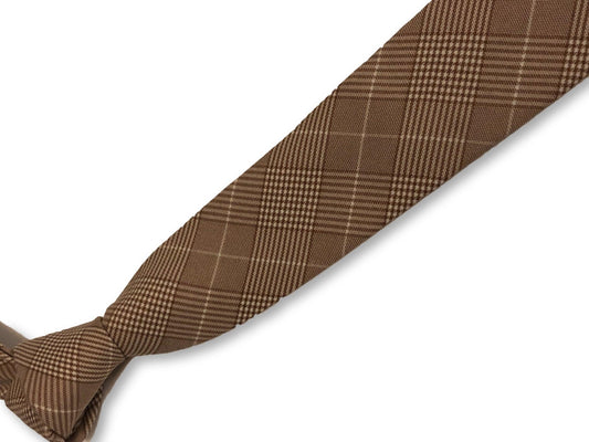 light fawn brown prince of wales check design cotton tie