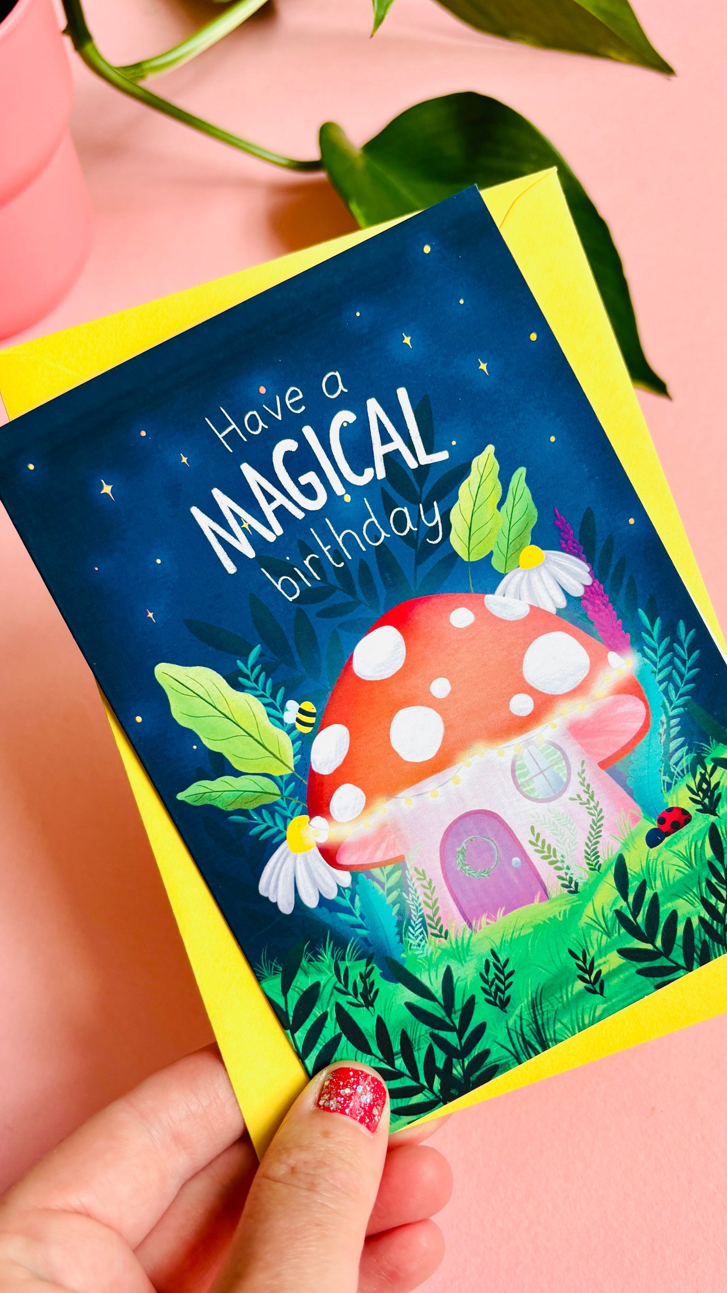 Magical Handmade Birthday Card- Cute Fairy Mushroom Cottage