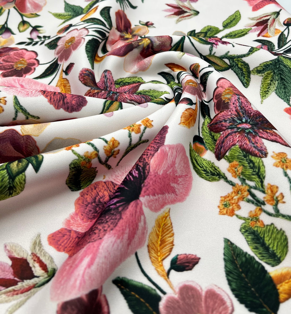 Floral Printed Plain Scuba 4 Way Stretch Jersey Fabric