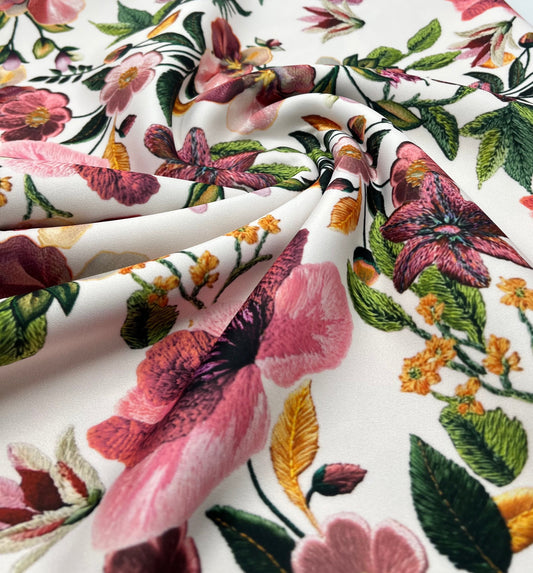 Floral Printed Plain Scuba 4 Way Stretch Jersey Fabric
