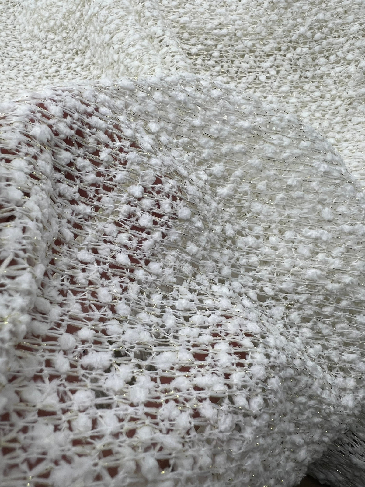 Ivory Boucle Metallic Thread Knit Fabric 2 Way Stretch Fabric