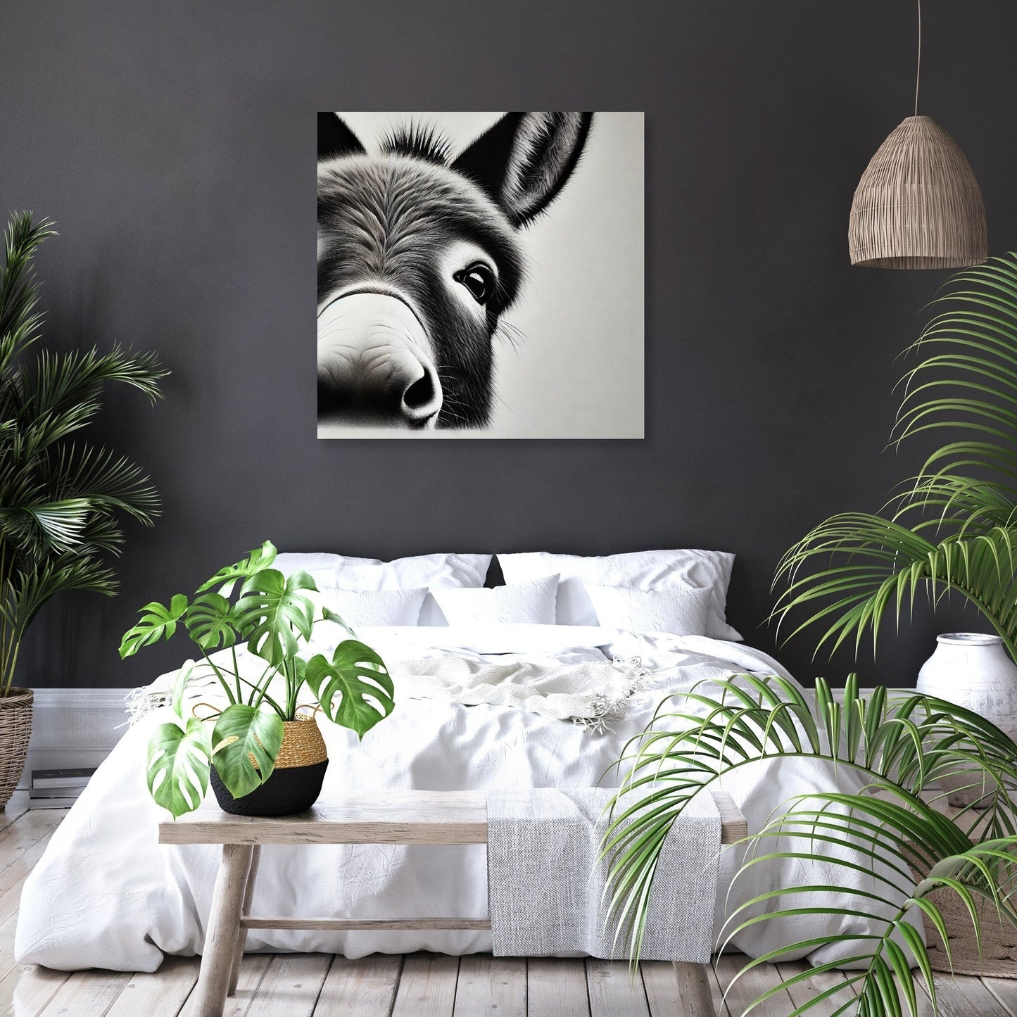 Curious Donkey Peeking Canvas