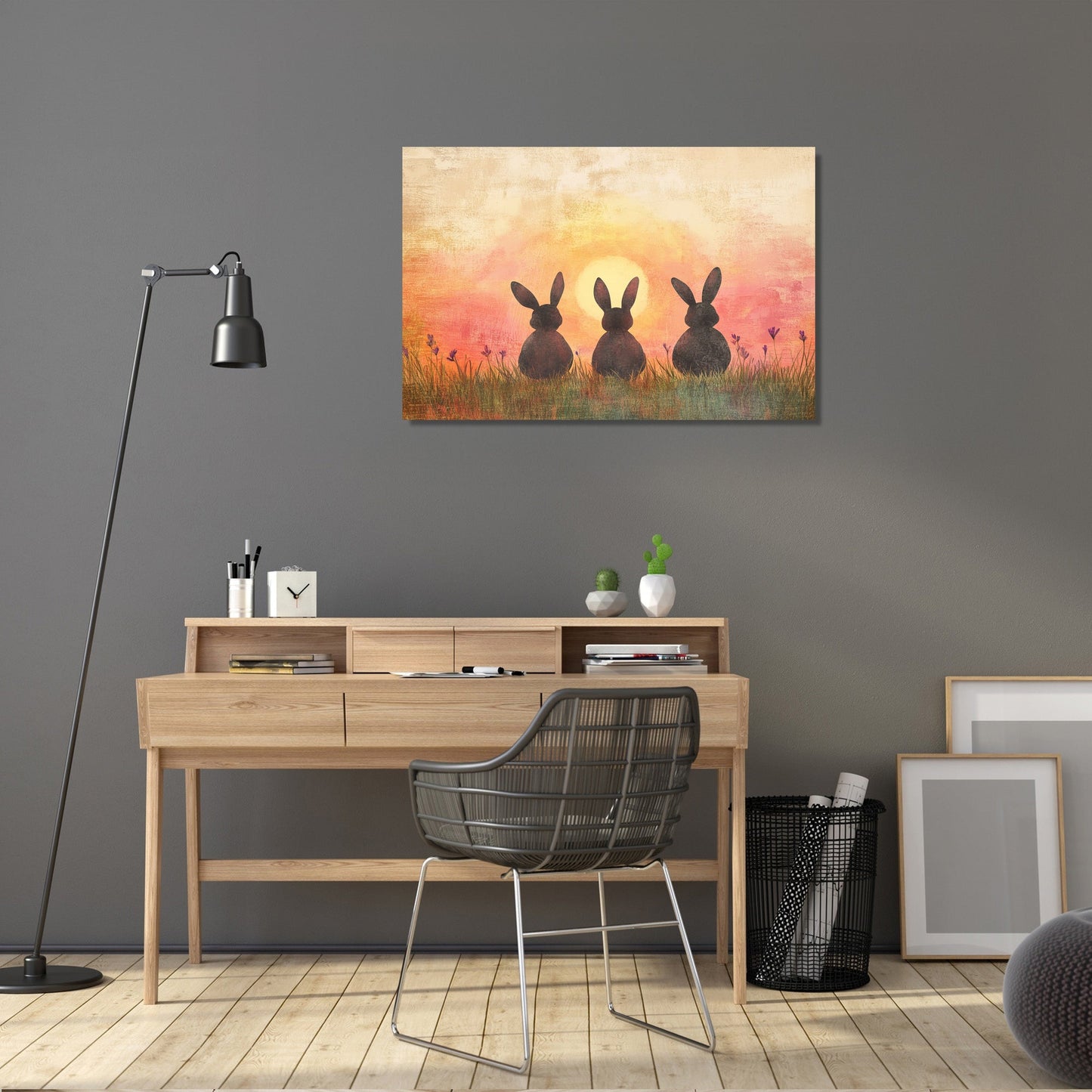 Three Bunnies Sunset Canvas