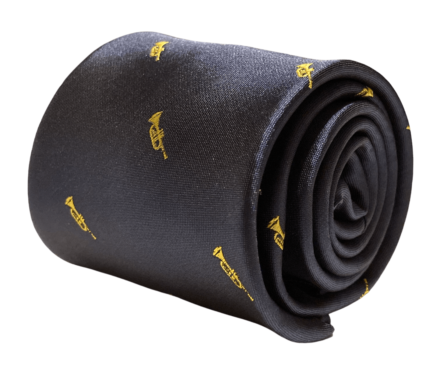 navy  tie with embroidered trumpet design