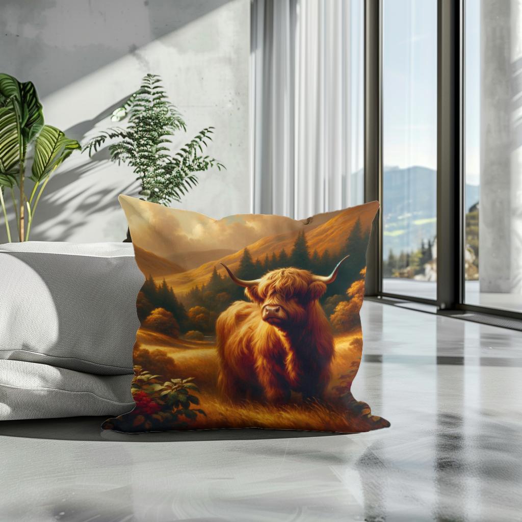 Timeless Highland Cow Serenity Cotton Cushion