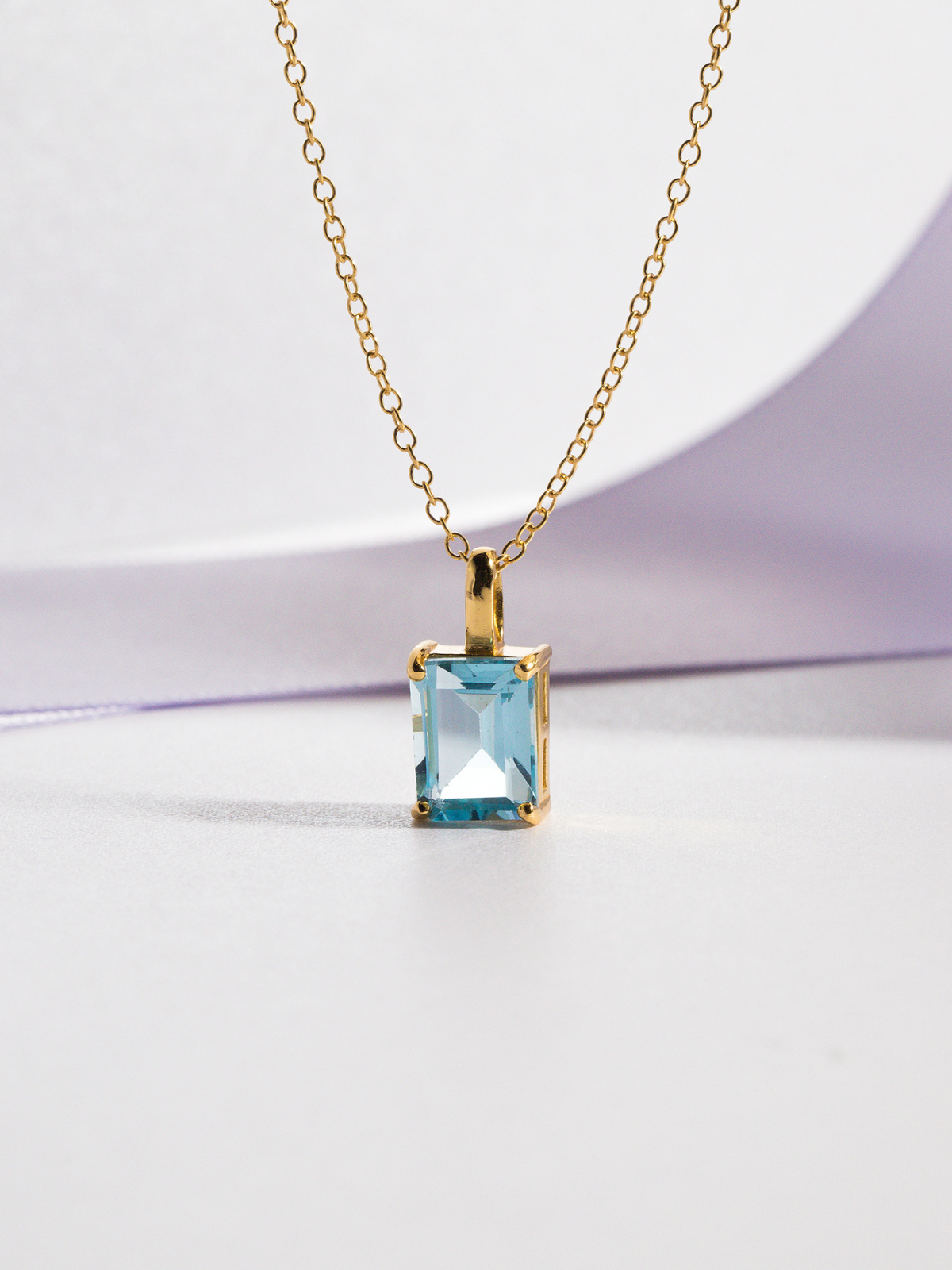Blue topaz Emerald Cut Pendant Necklace in 18k Gold Vermeil