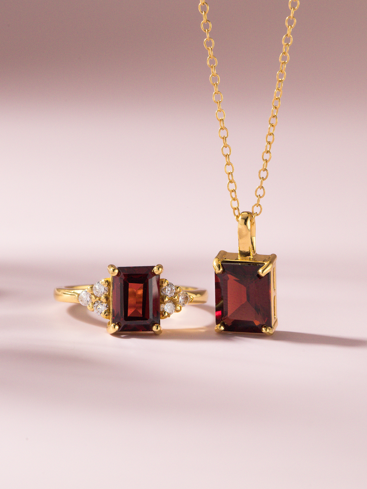 Garnet Emerald Cut Ring in 18k Gold Vermeil