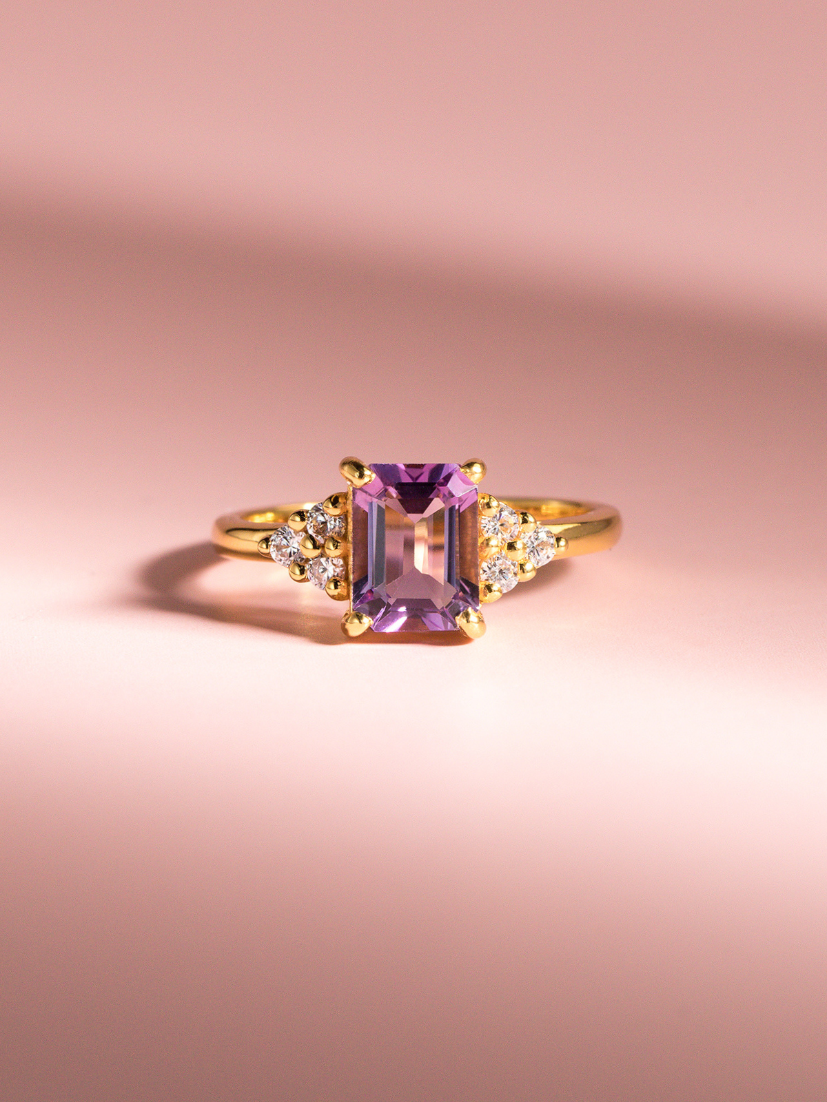 Lavender Amethyst Emerald Cut Ring in 18k Gold Vermeil