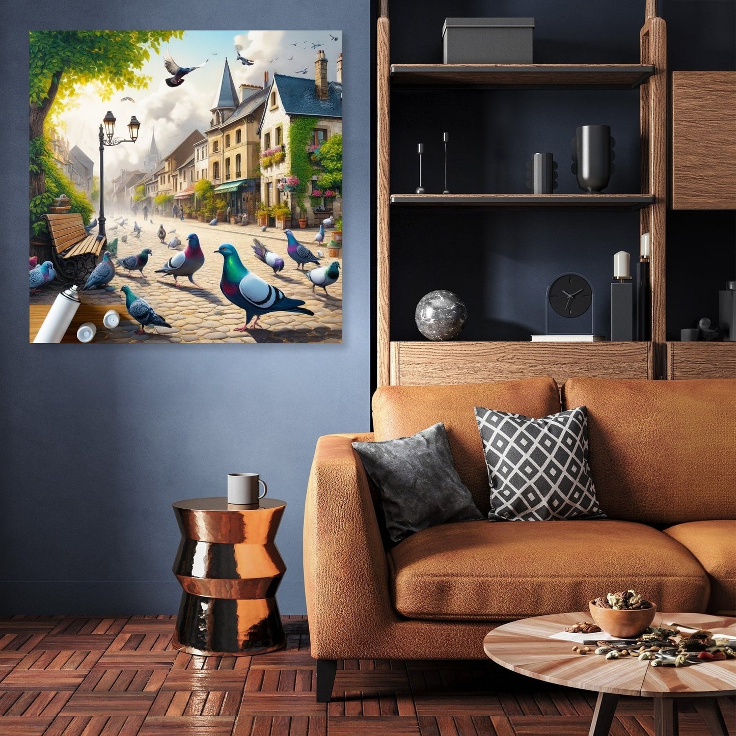 Pigeons in Town Square Canvas
