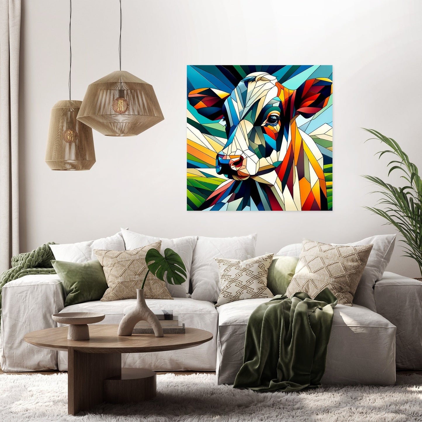 Cubist Contrast Cow Canvas