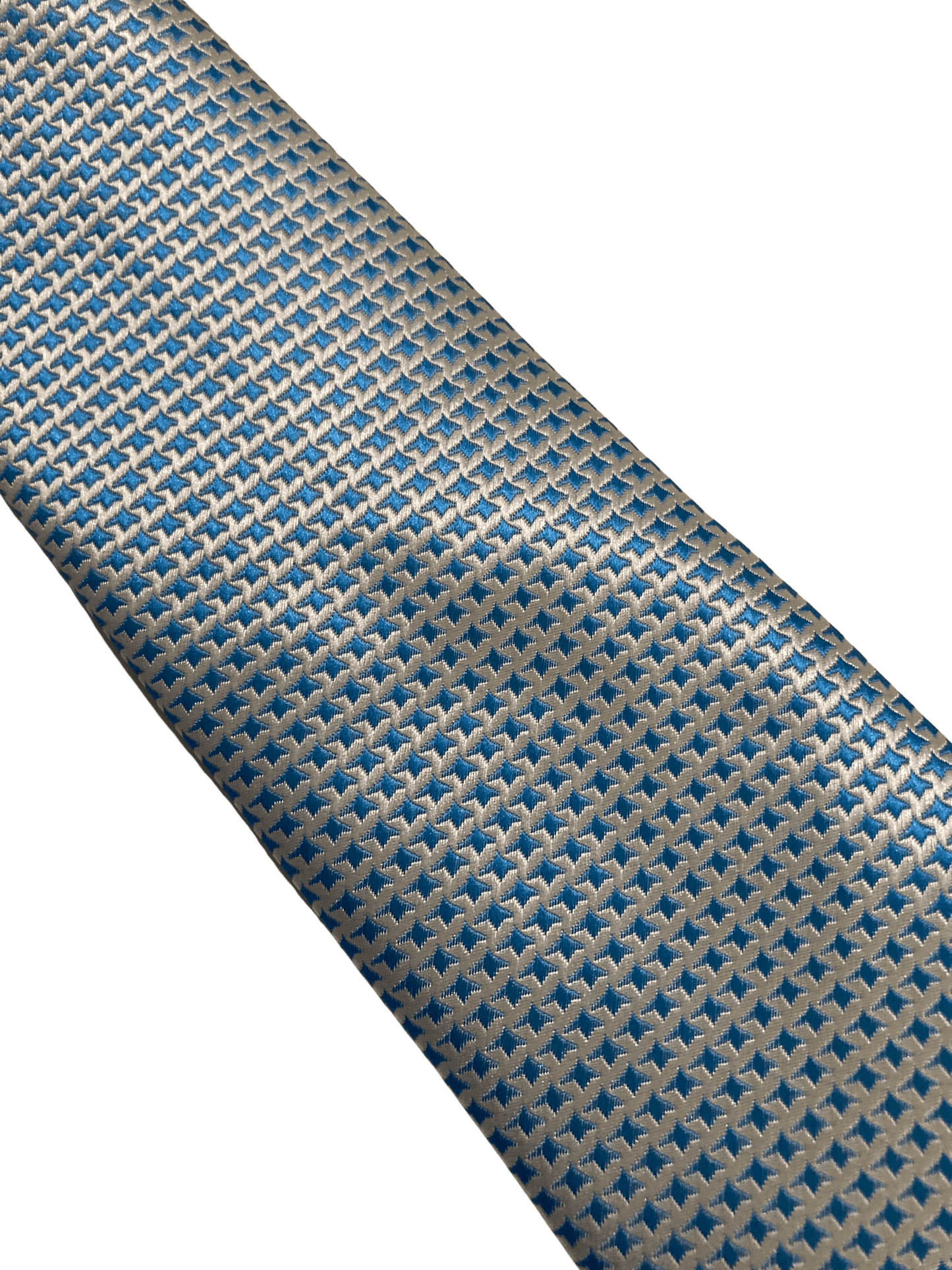 ivory cream & light blue mens tie dogstooth design