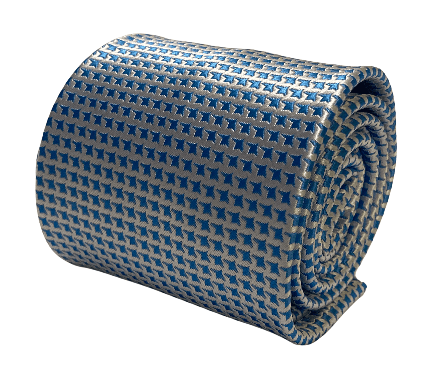 ivory cream & light blue mens tie dogstooth design