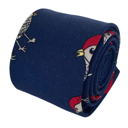 navy bird robin print mens cotton tie