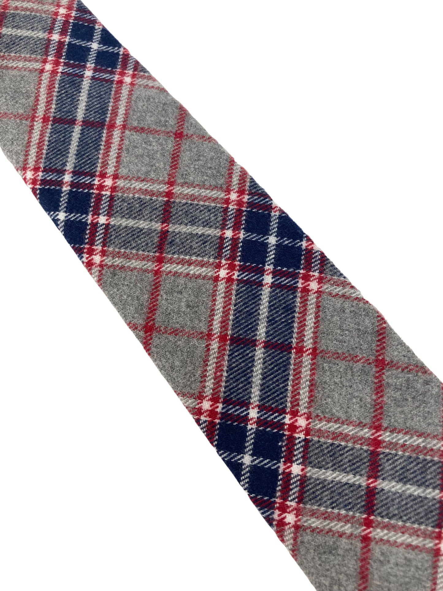 light pale grey, navy & red check mens cotton tie