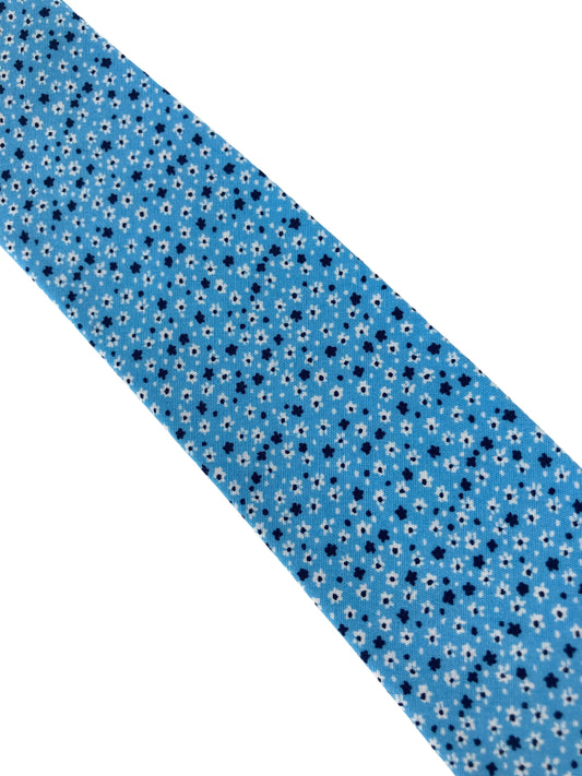 light pastel baby blue  cotton tie with ditsy navy & white floral print