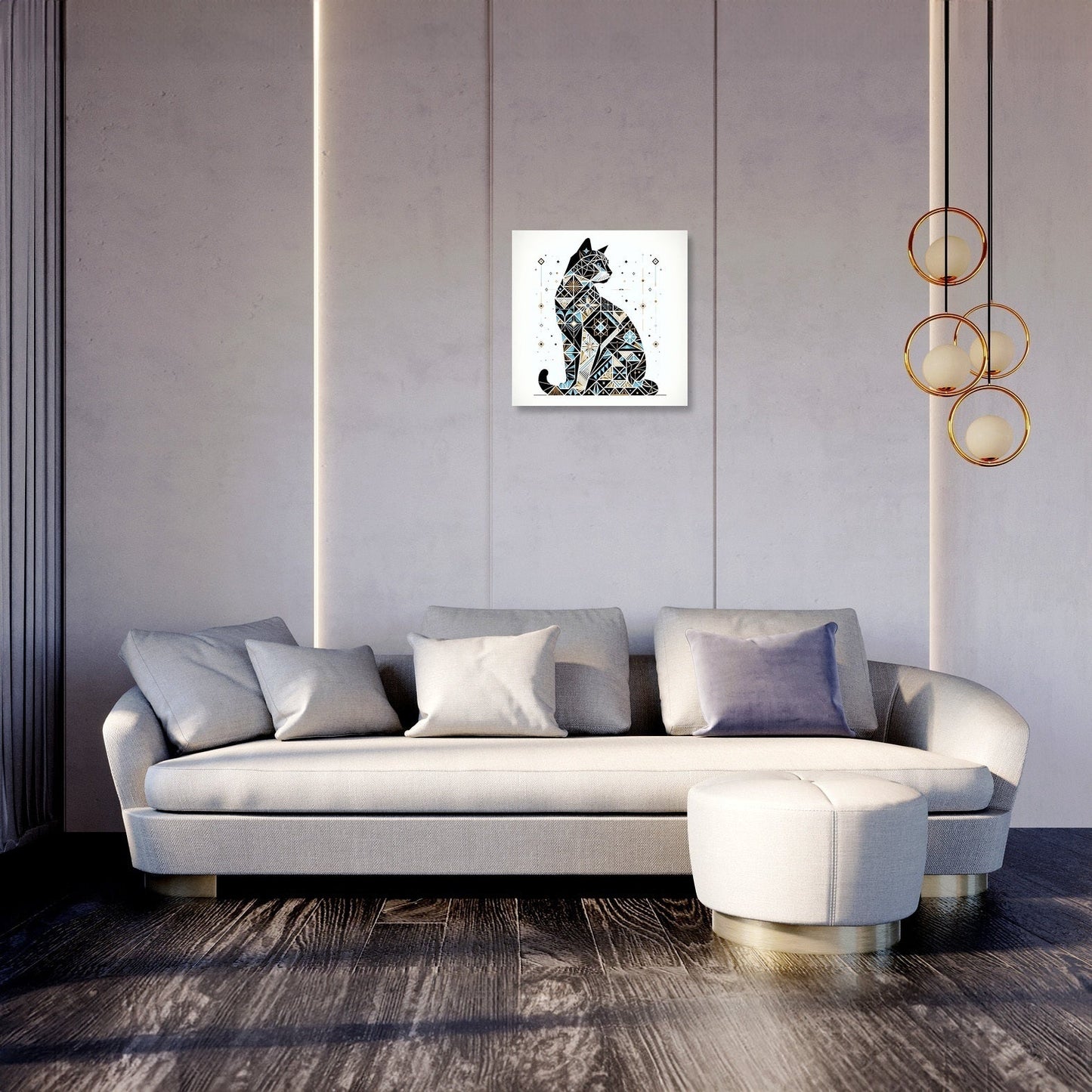 Mystic Azure Feline Mosaic Canvas