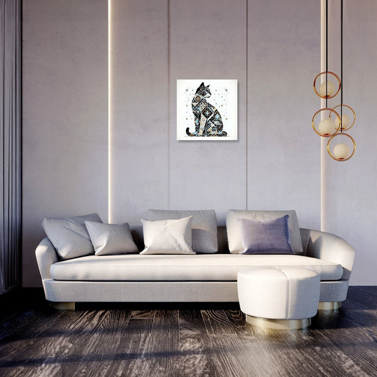 Mystic Azure Feline Mosaic Canvas