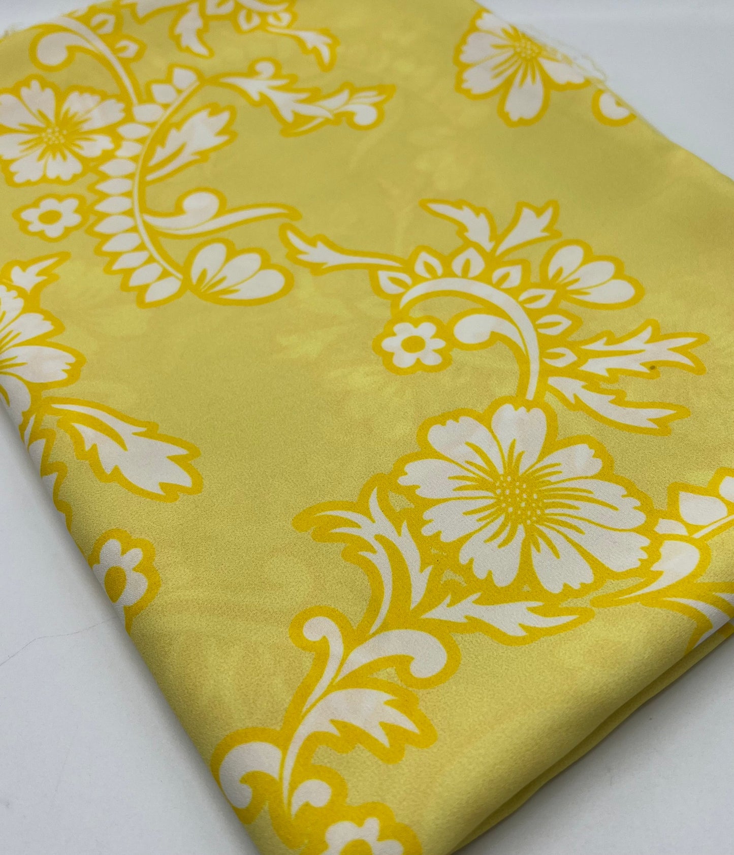 Yellow White Print Lightweight Crepe Fabric 115GSM Non Stretch