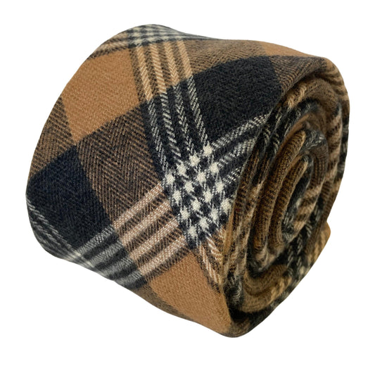brown & black prince of wales check mens wool tie
