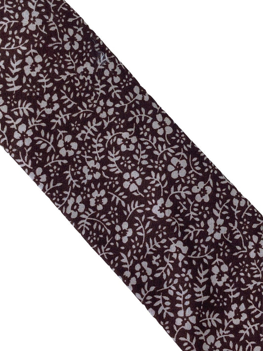 brown cotton tie with white floral design