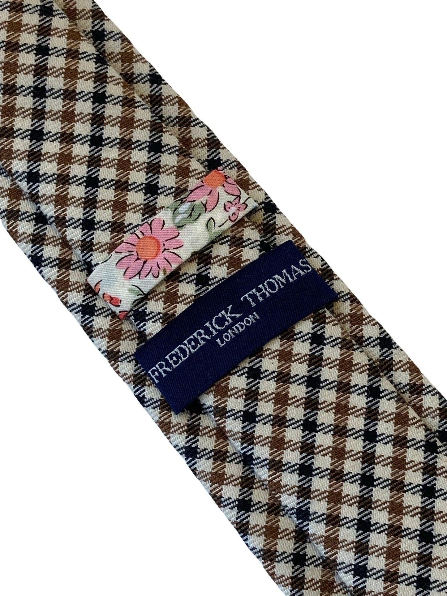 beige, brown & black check tweed style mens 100% wool tie