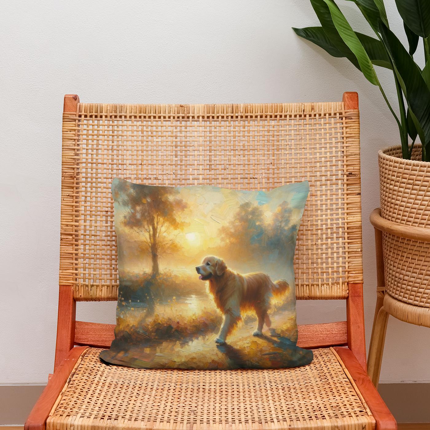 Golden Sunrise Stroll Cotton Cushion