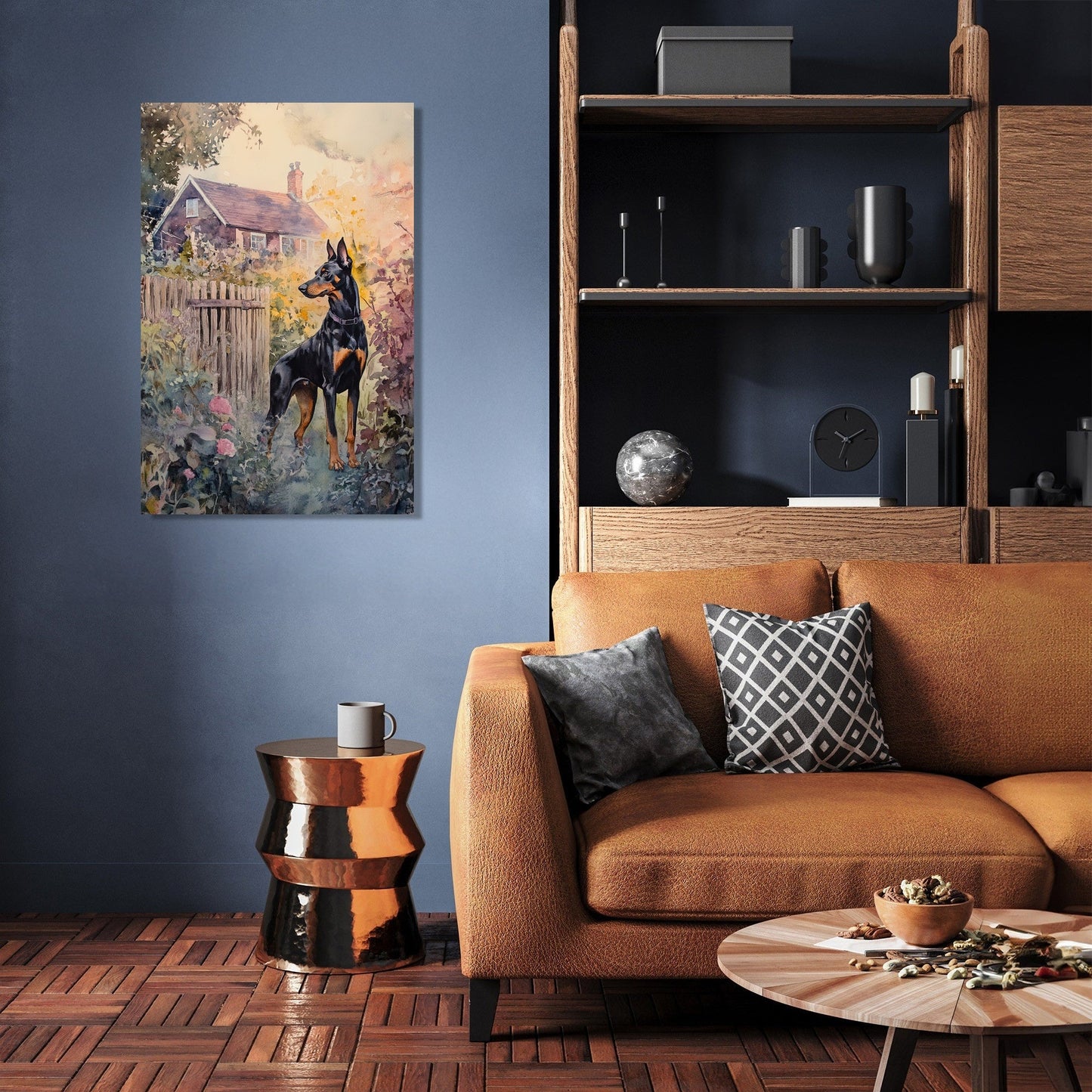 Doberman Sunset Garden Canvas