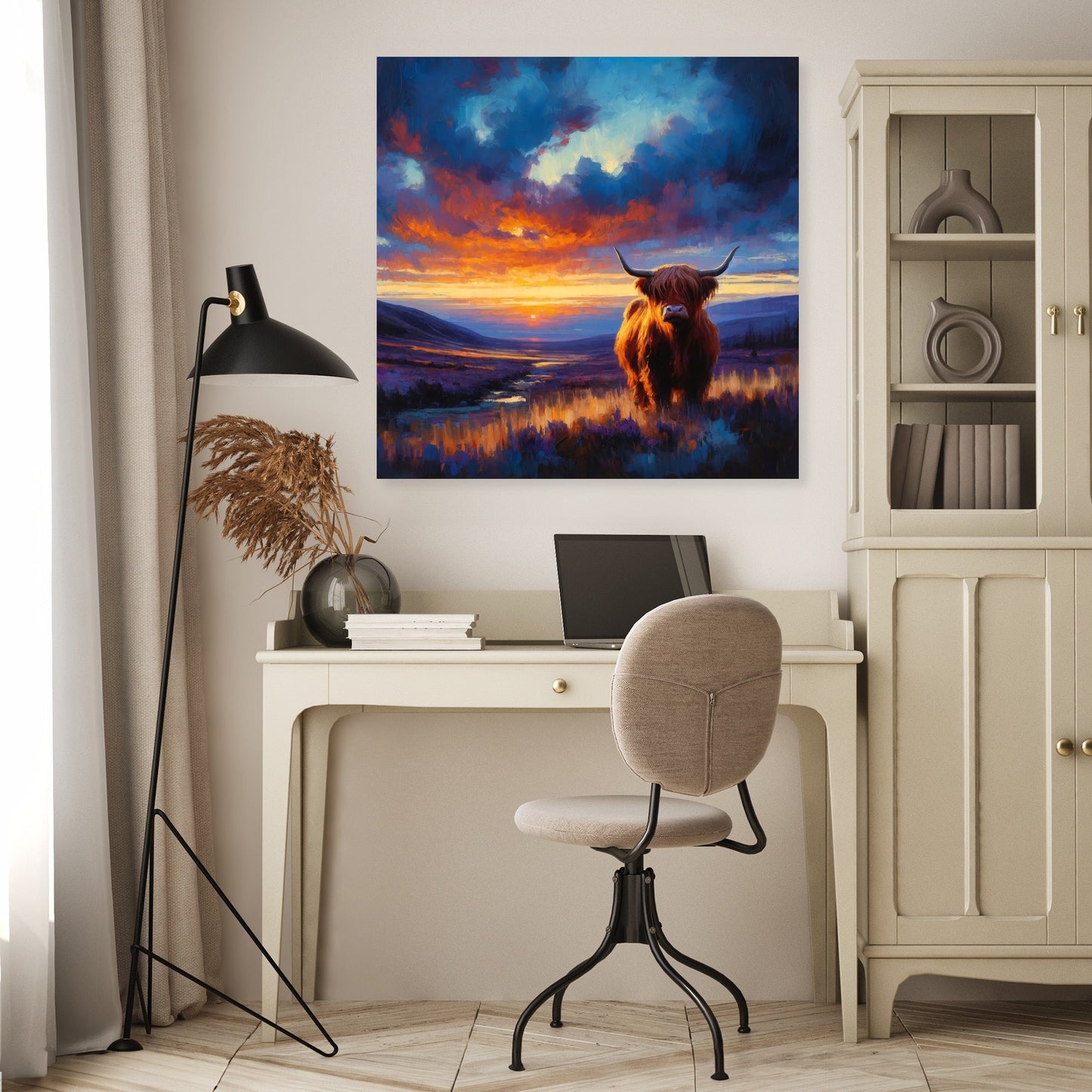 Twilight Contrast Highland Cow Canvas