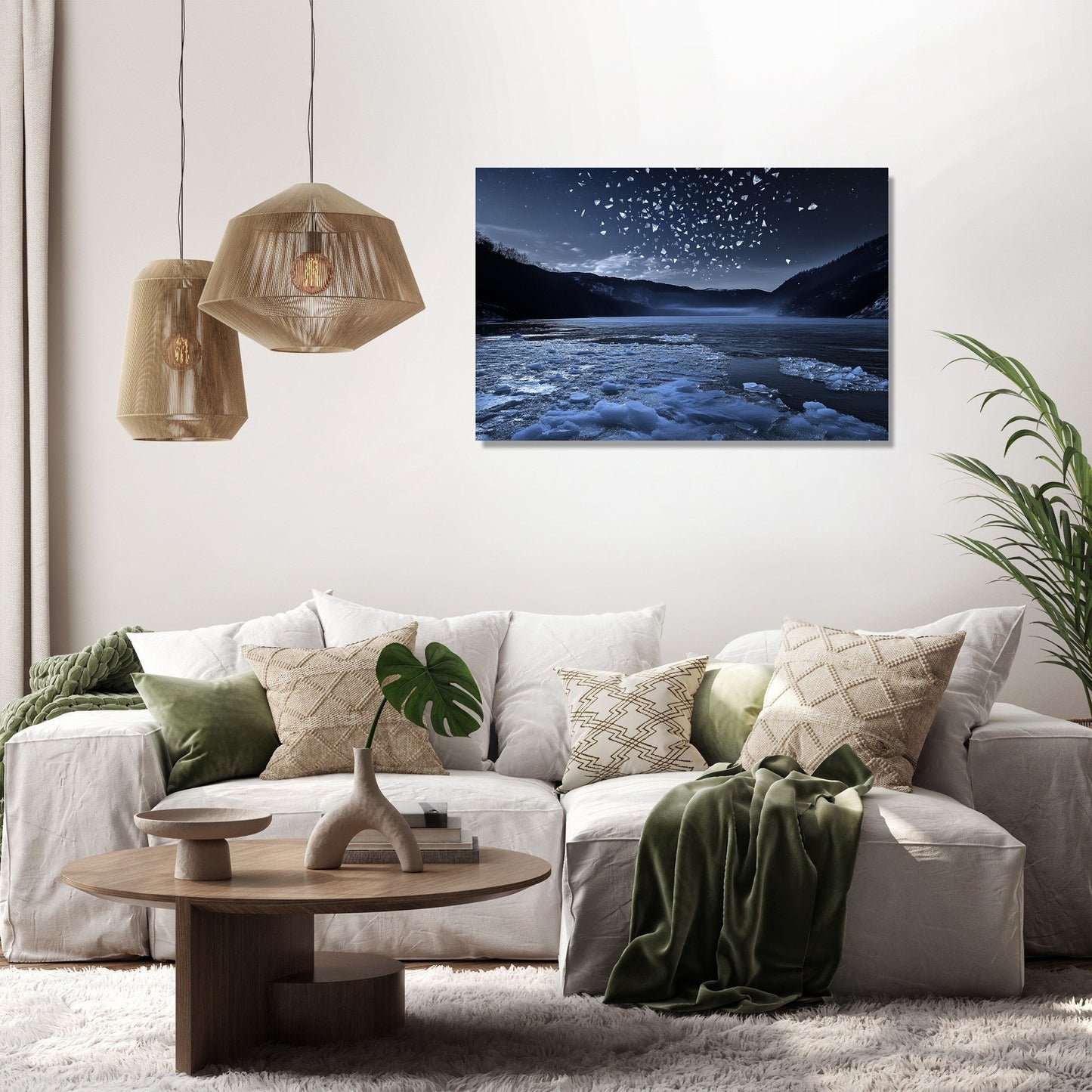 Moonlit Frozen Lake Canvas