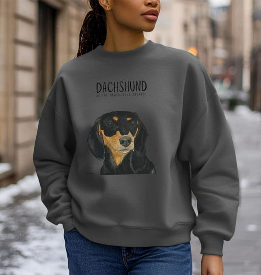 Comfy, Cozy, & Cute: The Black & Tan Dachshund Oversized Sweatshirt"