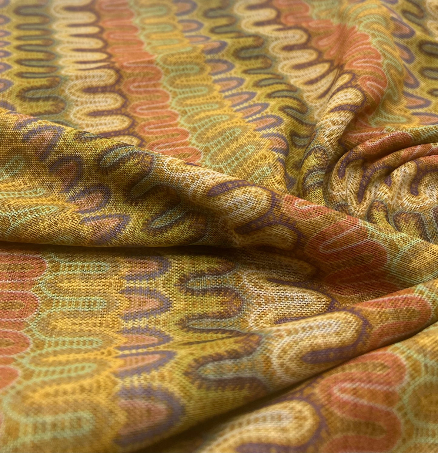 Multi Colour Wave Stripe Print Mesh Fabric Stretch
