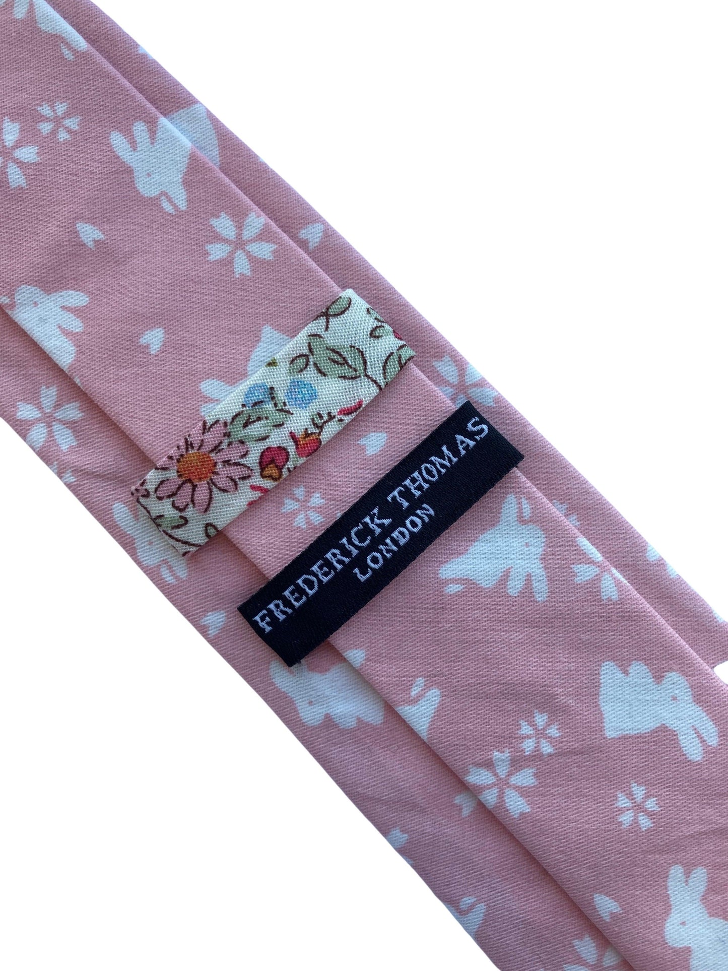 baby light pink cotton  tie with white bunny rabbit design