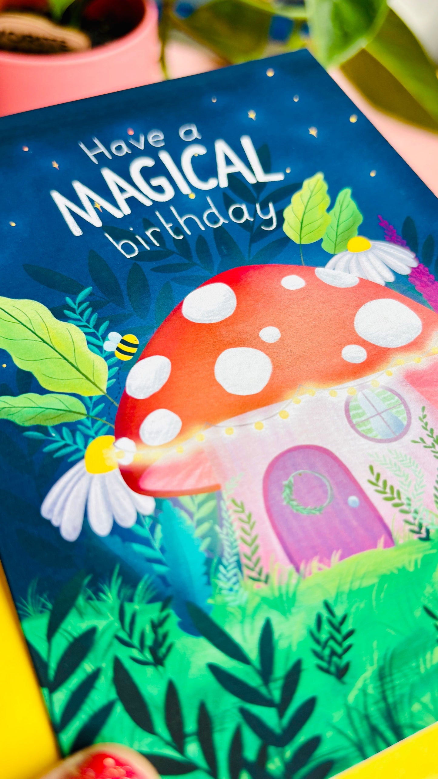 Magical Handmade Birthday Card- Cute Fairy Mushroom Cottage