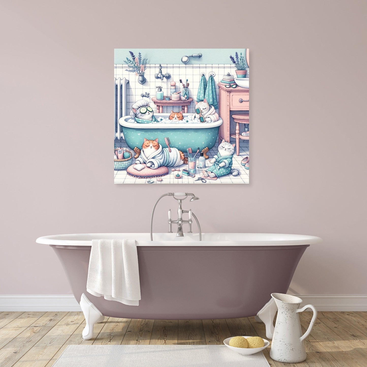 Feline Spa Day Canvas