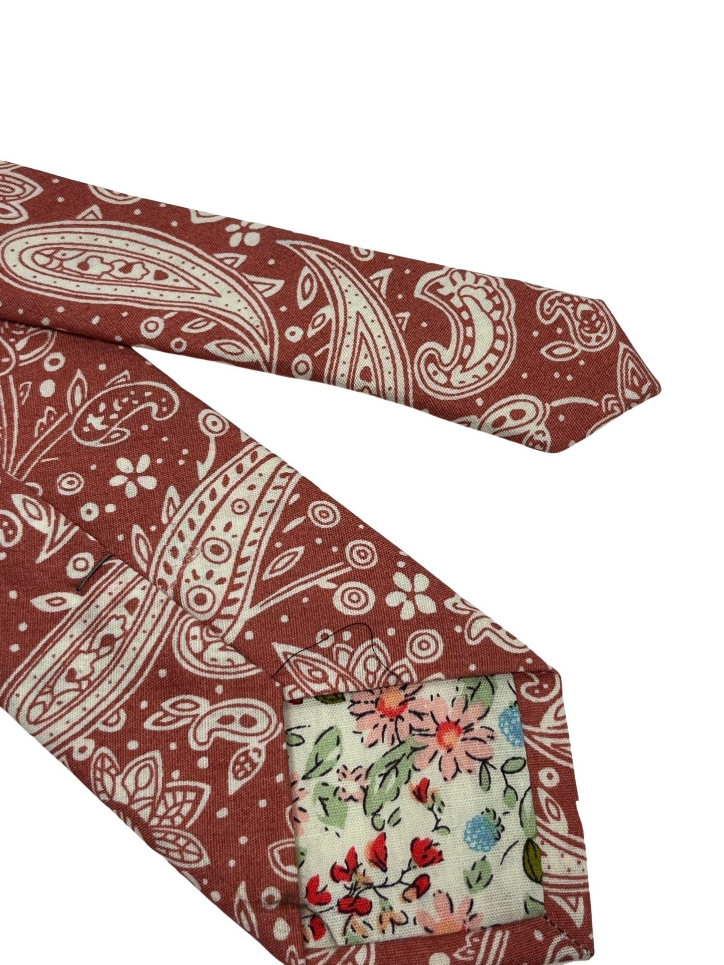 coral pink paisley mens cotton tie