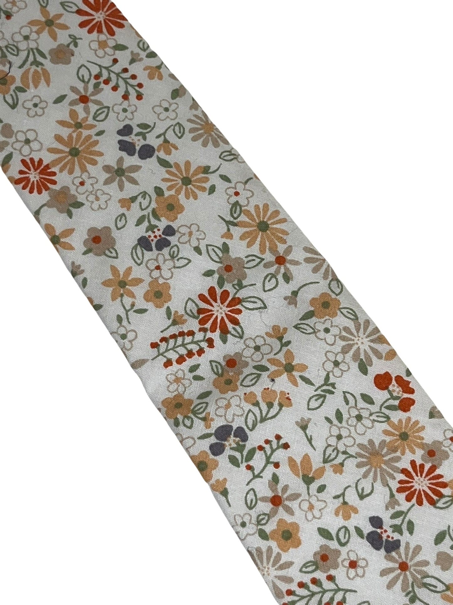 ivory white mens cotton tie with mustard yellow, red flower-s floral design