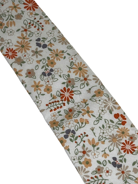 ivory white mens cotton tie with mustard yellow, red flower-s floral design