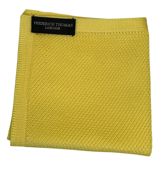 plain pale lemon yellow silk knitted pocket square
