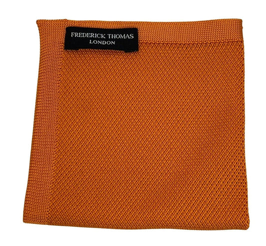 plain orange silk knitted pocket square