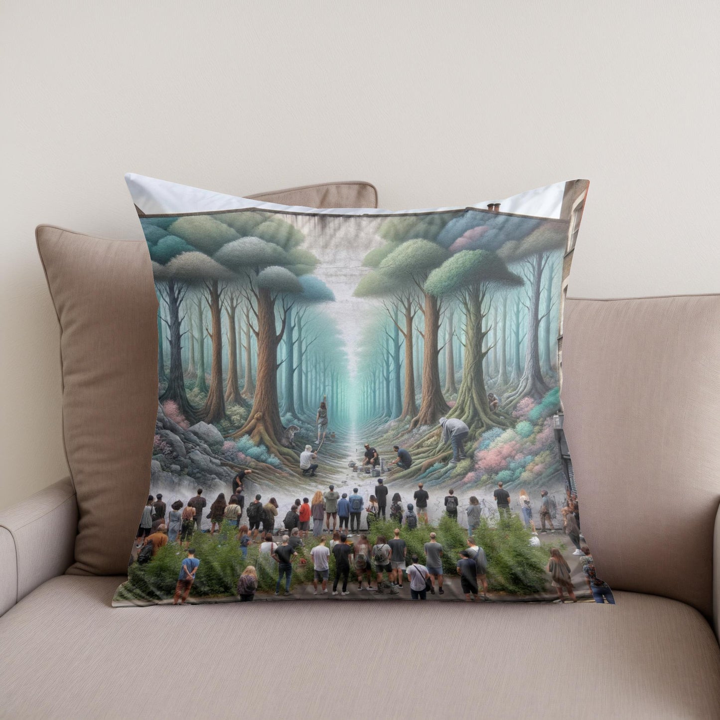 Forest Mural Oasis Cotton Cushion