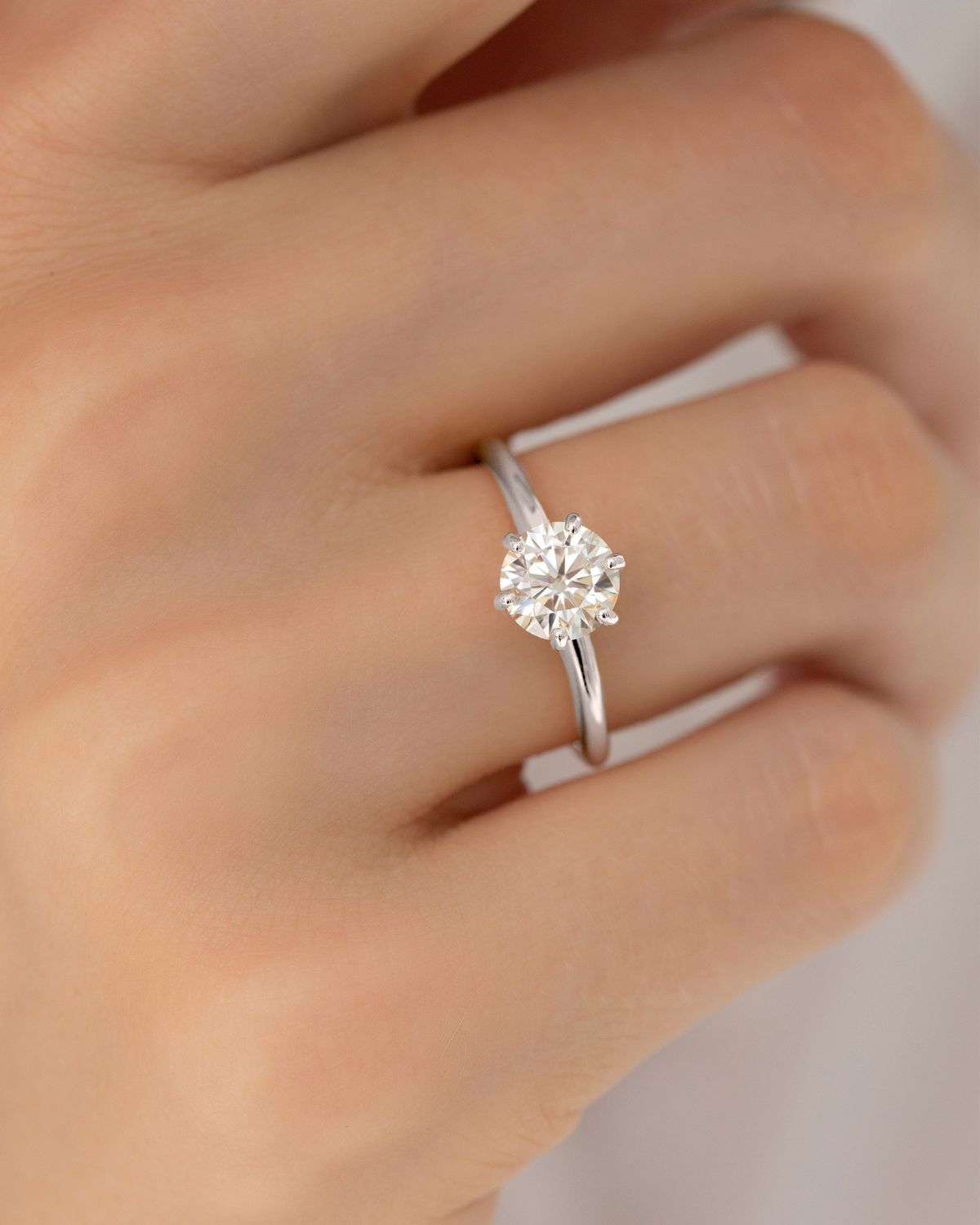 1 ct Round Solitaire Moissanite Engagement Ring in Sterling Silver
