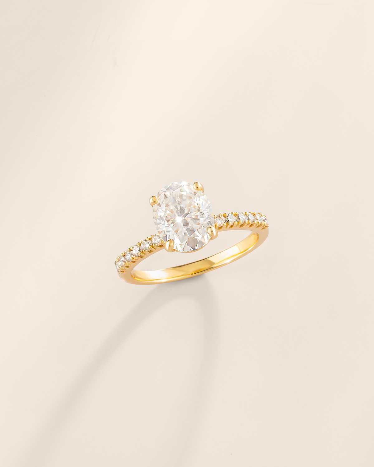 2 ct Oval Solitaire Moissanite Engagement Ring with Pavé Band in 18k Gold Vermeil