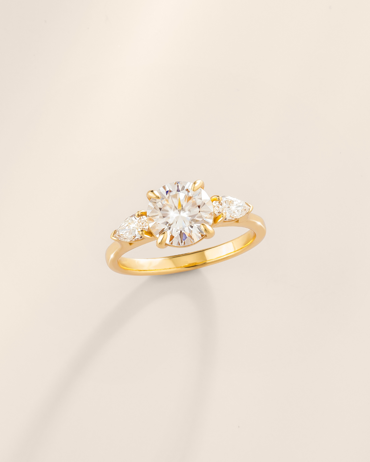 2 ct Round Moissanite Three Stone Engagement Ring in 18k Gold Vermeil