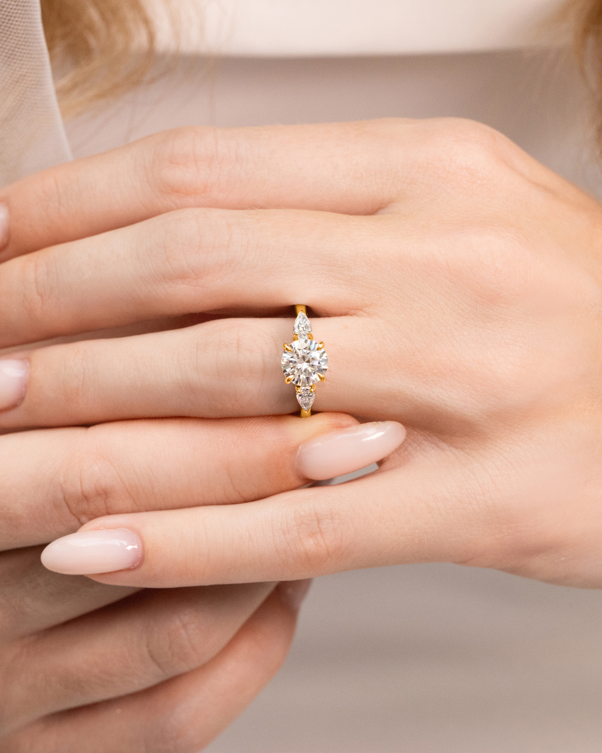 2 ct Round Moissanite Three Stone Engagement Ring in 18k Gold Vermeil
